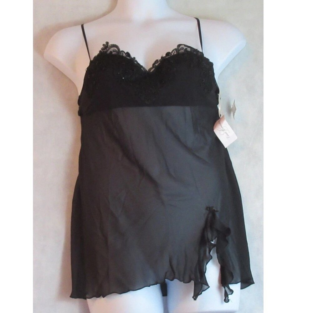 Linea Donatella 2-Piece Sexy Babydoll and Thong Lingerie Set, Black, Medium